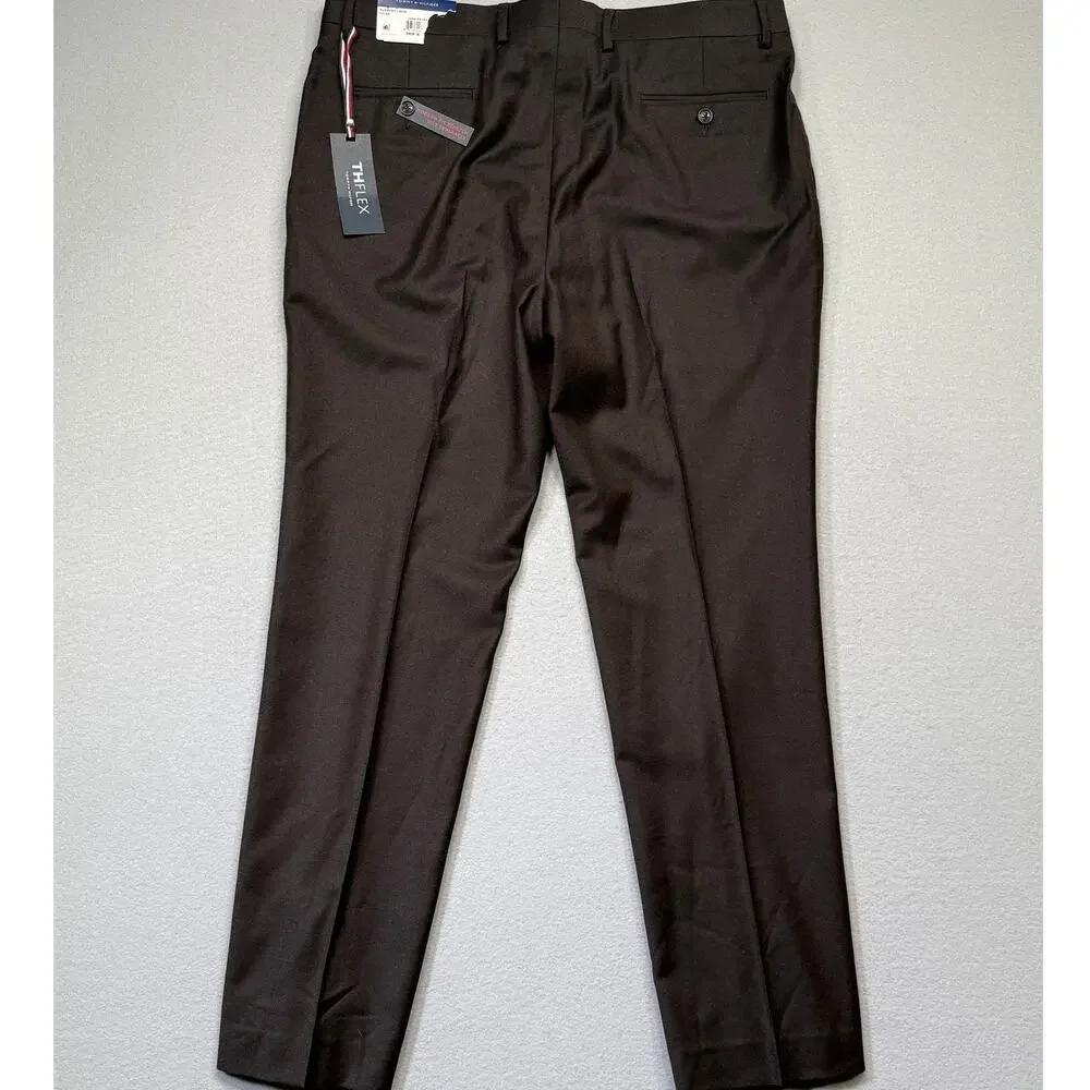 Tommy Hilfiger Men's Modern-Fit Stretch 100% Wool Suit Pants Brown 38x32 $190